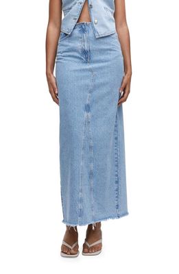 MANGO Raw Hem Denim Maxi Skirt in Medium Blue