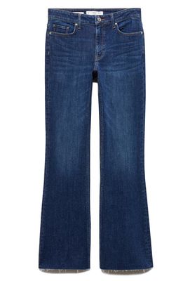 MANGO Raw Hem Flare Jeans in Dark Blue