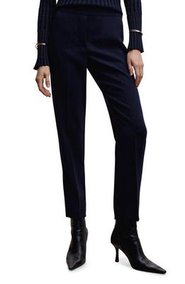 MANGO Relaxed Fit Straight Leg Trousers in Dark Navy
