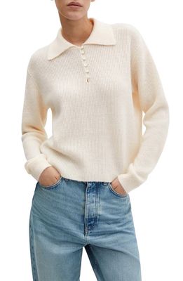 MANGO Rib Polo Sweater in Ecru