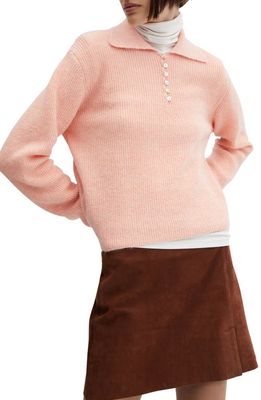 MANGO Rib Polo Sweater in Pastel Pink