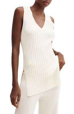 MANGO Rib V-Neck Sweater Tank in Ecru