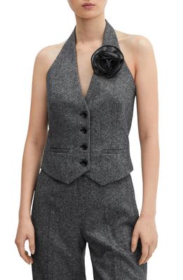 MANGO Rosette Wool Blend Halter Suit Vest in Black