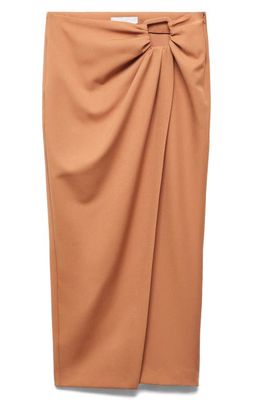 MANGO Ruched Buckle Skirt in Coral