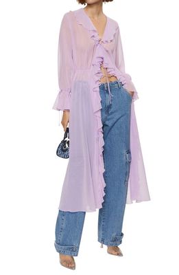 MANGO Ruffle Chiffon Dress in Light/Pastel Purple