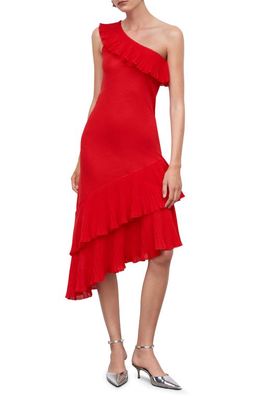 MANGO Ruffle One-Shoulder Asymmetric Dress in Red