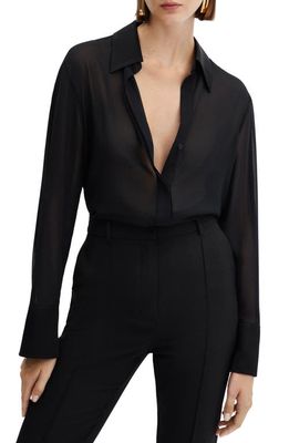 MANGO Satin Button-Up Shirt in Black