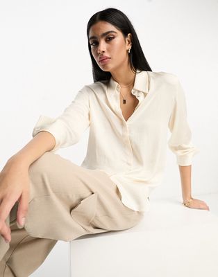 Mango satin long sleeve shirt in ecru-White