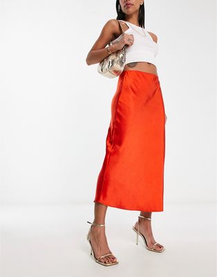 Mango satin midi skirt in orange