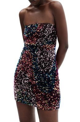 MANGO Sequin Strapless Minidress in Red