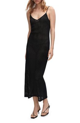 MANGO Sheer Openwork Knit Body-Con Dress in Black