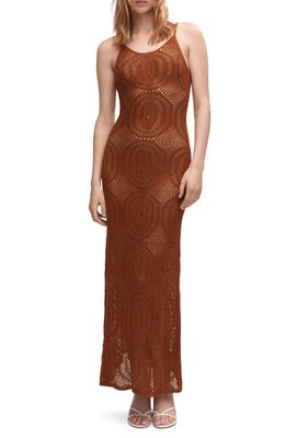 MANGO Sheer Openwork Knit Body-Con Dress in Brown