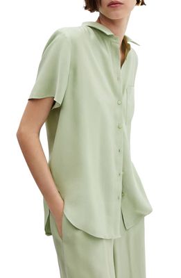 MANGO Short Sleeve Button-Up Shirt in Green