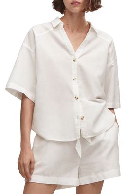 MANGO Short Sleeve Cotton & Linen Button-Up Shirt in White