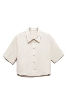 MANGO Short Sleeve Linen Button-Up Shirt in Beige