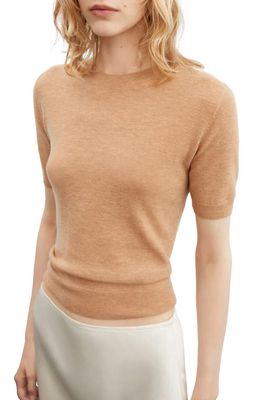 MANGO Short Sleeve Wool Sweater in Medium Brown