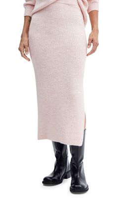 MANGO Side Slit Knit Midi Skirt in Pastel Pink