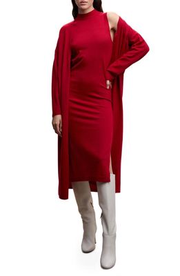 MANGO Side Slit Mock Neck Sweater Dress in Red
