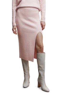 MANGO Side Slit Rib Midi Sweater Skirt in Pastel Pink
