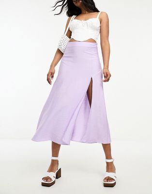 Mango side split midi skirt in lilac-Purple