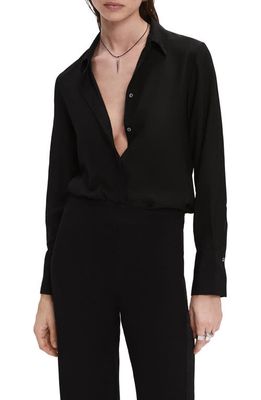 MANGO Silk Button-Up Shirt in Black