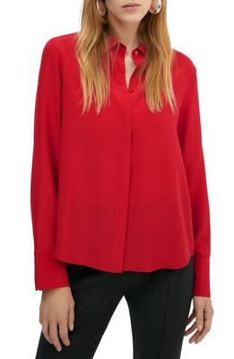 MANGO Silk Button-Up Shirt in Red