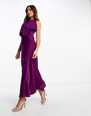 Mango sleeve detail maxi dress in purple