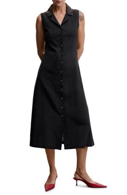 MANGO Sleeveless Cotton & Linen Shirtdress in Black