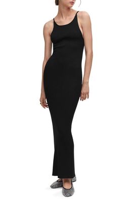 MANGO Sleeveless Rib Stitch Maxi Dress in Black