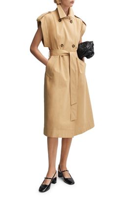 MANGO Sleeveless Trench Coat in Medium Brown