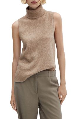 MANGO Sleeveless Turtleneck Sweater in Medium Brown