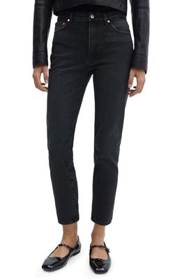 MANGO Slim Fit Crop Jeans in Black Denim