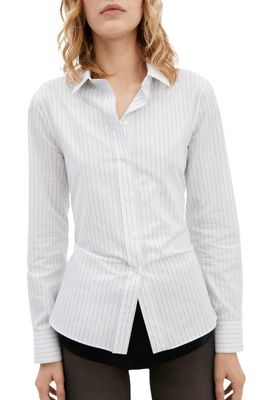 MANGO Slim Fit Stripe Stretch Cotton Button-Up Shirt in White
