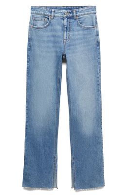 MANGO Slit Hem Flare Jeans in Medium Blue