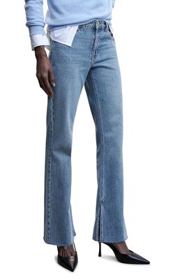 MANGO Slit Hem Straight Leg Jeans in Medium Blue