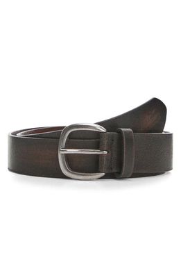 MANGO Square Buckle Leather Belt in Brown