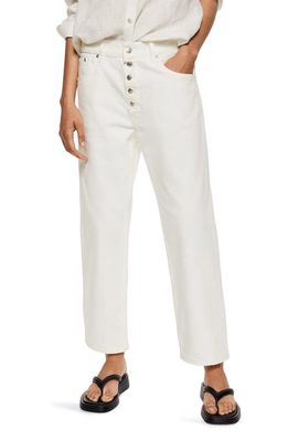 MANGO Straight Leg Button Fly Crop Jeans in White