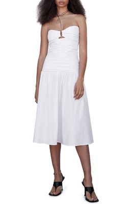 MANGO Strapless Cotton Blend Midi Dress in Off White