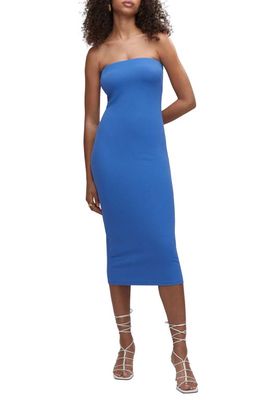 MANGO Strapless Midi Dress in Blue