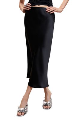 MANGO Stretch Satin Skirt in Black