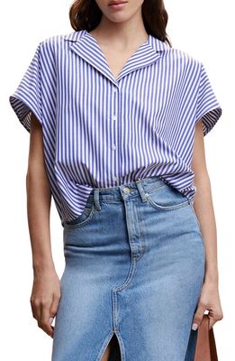 MANGO Stripe Button-Up Shirt in Blue