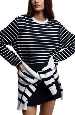 MANGO Stripe Cotton Blend Sweatshirt in Black