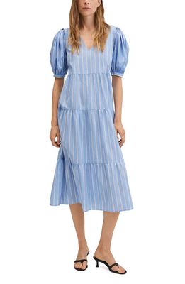 MANGO Stripe Cotton Midi Dress in Blue Stripe