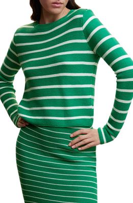 MANGO Stripe Crewneck Sweater in Green