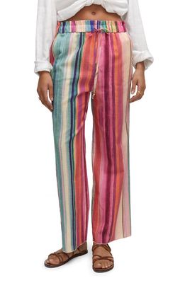 MANGO Stripe Linen & Cotton Drawstring Pants in Pink