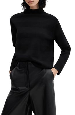 MANGO Stripe Mock Neck Sweater in Black