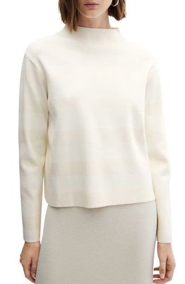 MANGO Stripe Mock Neck Sweater in Ecru