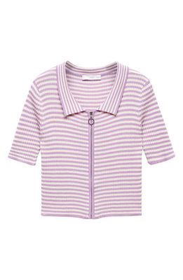 MANGO Stripe Zip-Up Polo in Light/Pastel Purple