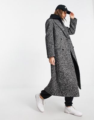 Mango tailored long coat in black and white speck