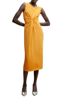 MANGO Textured Knotted Midi Dress in Orange